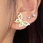 Butterfly Rhinestone Asymmetrical Earring 1 Pair - Asymmetric - Gold & White - One Size