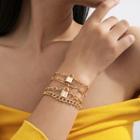 Lock Layered Alloy Bracelet 1166 - Gold - One Size