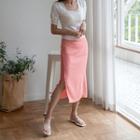 Slit-side Long Linen Blend Skirt
