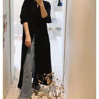 Long-sleeve Plain Maxi A-line Shirtdress