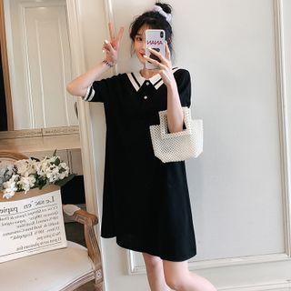 Contrast Collar Midi A-line Nursing Dress