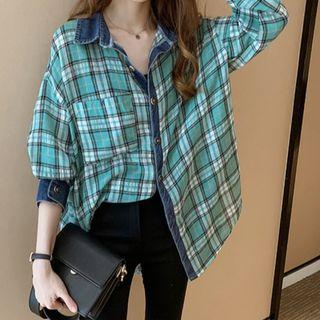 Denim Trim Plaid Shirt