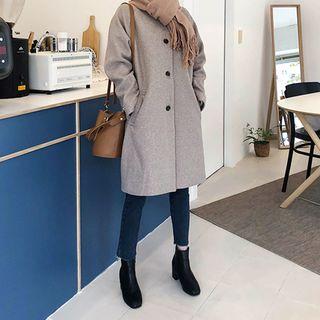Raglan-sleeve Wool Blend Coat Beige - One Size
