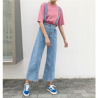 Buttoned Wide Leg Suspender Jeans