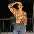 3/4-sleeve Floral Shirt White Floral - Red - One Size