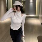 Mock Two-piece Long-sleeve Mock-neck Cutout T-shirt