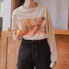 Long-sleeve Printed T-shirt Almond - One Size
