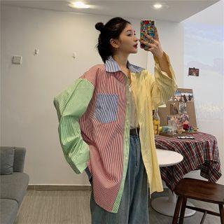Striped Colored Panel Long Shirt