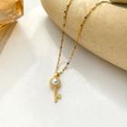 Key Faux Pearl Rhinestone Pendant Alloy Necklace 1 Pc - Gold - One Size