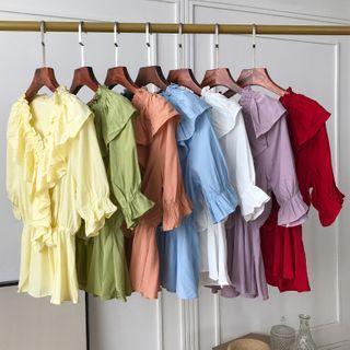 Short-sleeve Frill Trim Peplum Crop Top