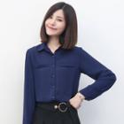 Long-sleeved Stand Collar Loose-fit Chiffon Blouse