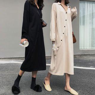 V-neck Collared Midi Knit Dress