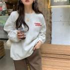 Letter Embroidered Sweatshirt Light Gray - One Size