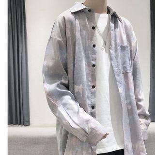 Tie-dye Print Pinstriped Long-sleeve Shirt