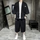 Set: 3/4-sleeve Toggle Jacket + Capri Pants