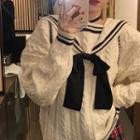 Contrast Trim Sailor Collar Sweater Black & White - One Size