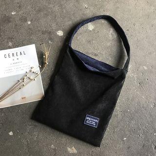 Reversible Letter Embroidered Corduroy Tote