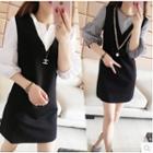 Mock Two-piece 3/4-sleeve Mini Shift Dress