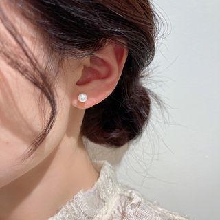 Flower Rhinestone Faux Pearl Alloy Earring 1 Pair - White - One Size