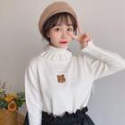 Turtleneck Ruffled Bear Embroidered Sweater
