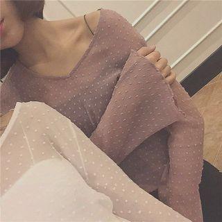 Set: V-neck Bell-sleeve Chiffon Top + Camisole