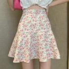 High-waist Floral Mermaid Hem Mini A-line Skirt