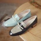 Faux Pearl Genuine Leather Low Heel Loafers