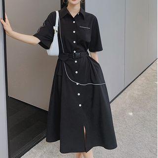 Short-sleeve Buckled Shirtdress