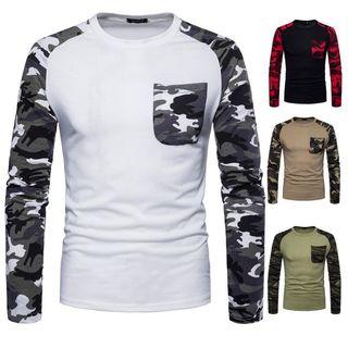 Long-sleeve Camo Print Panel T-shirt