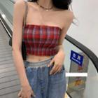 Plaid Cropped Tube Top Red - One Size