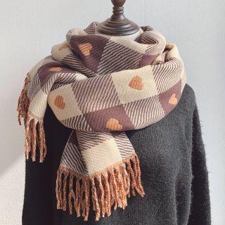 Heart Checker Fringed Shawl