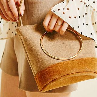 Hoop-handle Faux-suede Bucket Bag