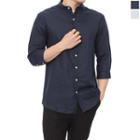 Mandarin-collar 3/4-sleeve Linen Blend Shirt