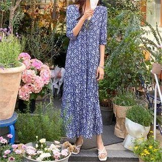V-neck Paisley Print Maxi Dress