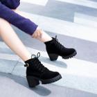 Chunky-heel Belted Lace-up Short Boots