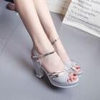 Glittered Faux-pearl Chunky-heel Sandals