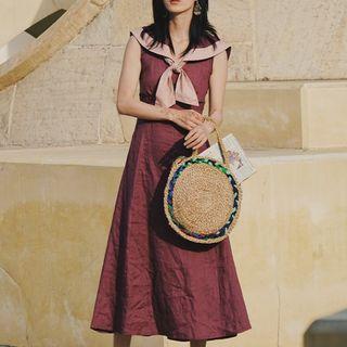 Tie-neck Sailor Collar Maxi Dress