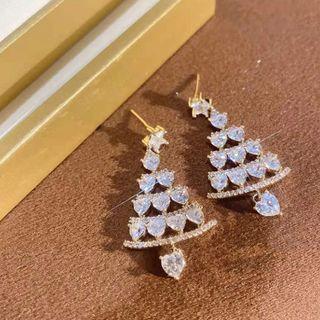 Rhinestone Ear Stud 1 Pair - Silver Needle - Gold - One Size