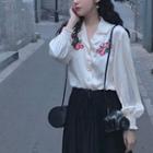 Embroidered Loose-fit Long-sleeve Blouse