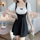 Two-tone Panel Lace Trim Mini A-line Dress