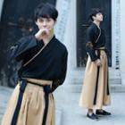 Hanfu Set: Long-sleeve Embroidered Top + Midi Skirt
