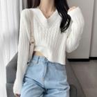 Long Sleeve V-neck Plain Cropped Sweater