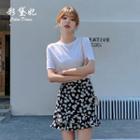 Floral Ruffle Hem Mini A-line Skirt