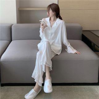 Bell-sleeve Shirt / Ruffled Wide-leg Pants