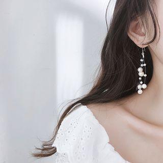 925 Sterling Silver Faux Pearl Fringed Earring 925 Silver - White Faux Pearl & Tassel - Silver - One Size