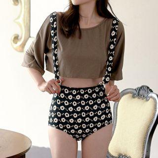 Set: Short-sleeve T-shirt + Tankini Top + Floral Print Swim Bottom