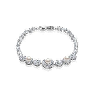 Elegant And Fashion Geometric Pattern Imitation Pearl Bracelet With Cubic Zirconia 19cm Silver - One Size