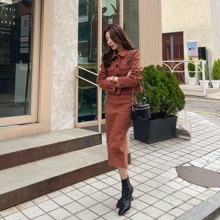Houndstooth Woolen Jacket & Long H-line Skirt Set