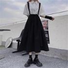 Suspender Midi A-line Skirt Black - One Size