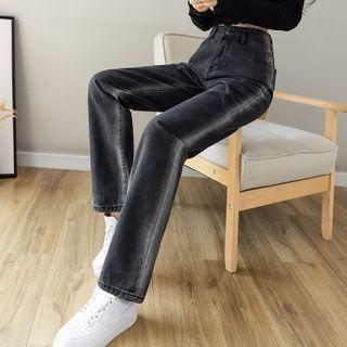 High Waist Two-tone Straight Leg Jeans